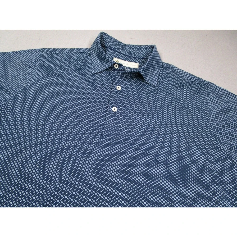 Donald Ross Mens Large Blue Geometric Print Performance Golf Polo Shirt L